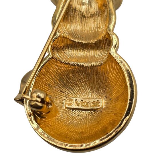 Monet Snowman Brooch Pin Gold Tone Enamel Scarf Blue Eyes Holiday Jewelry Gift - Picture 10 of 11